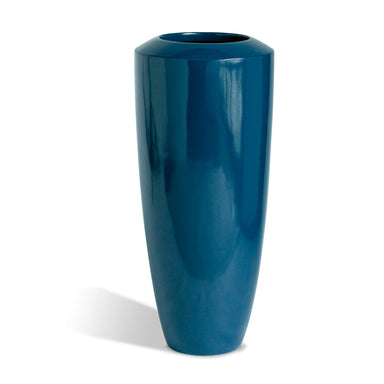 Small fiberglass barrel on white background. Glossy blue finish.