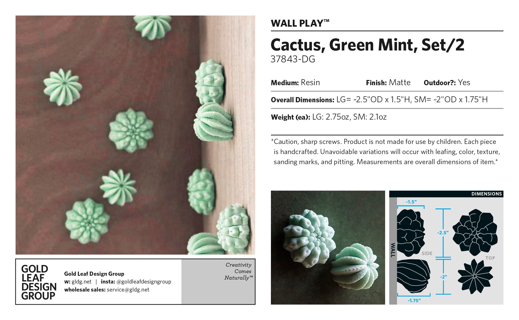 Wall Play™: Cactus, Green Mint, Set/2