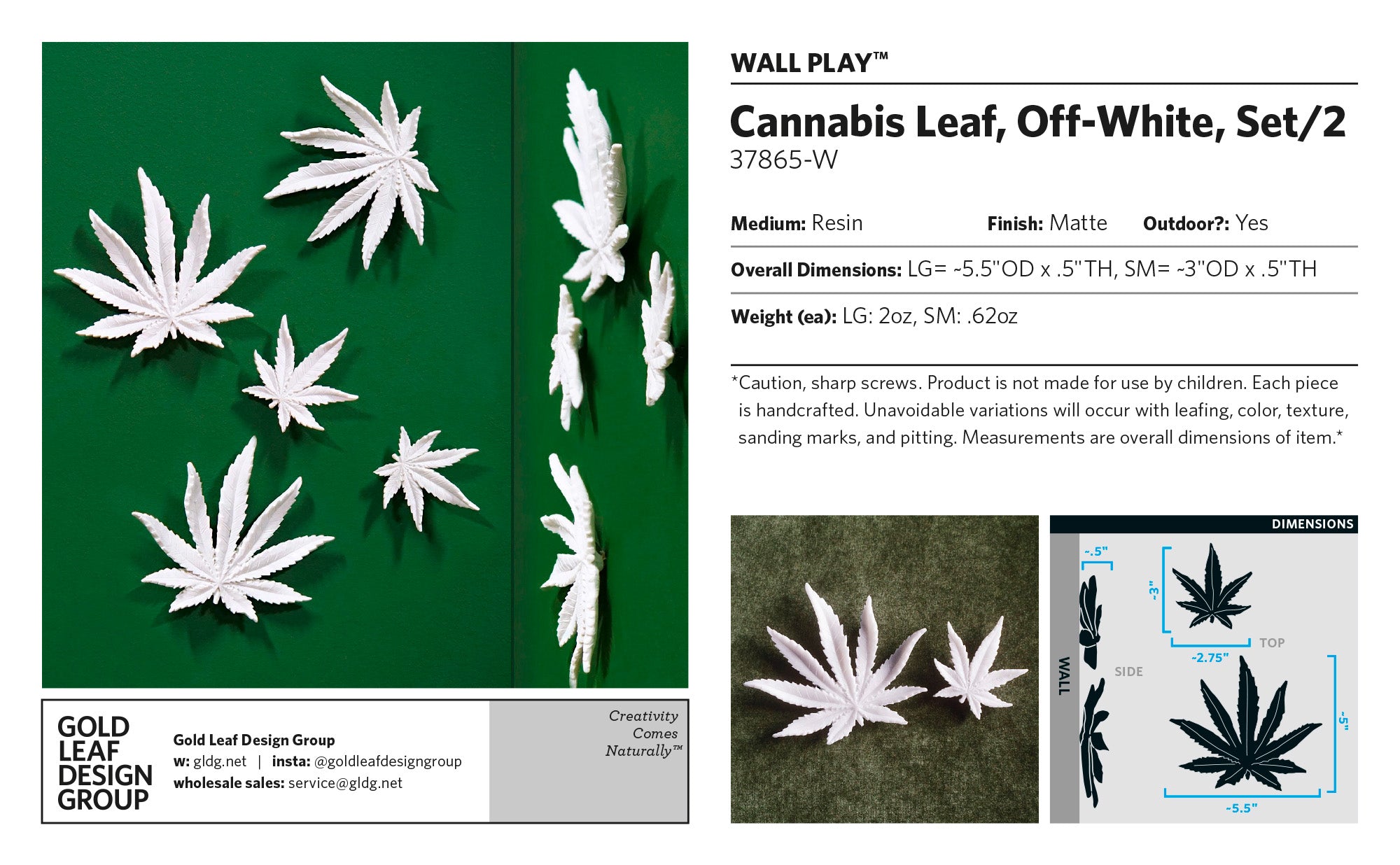 Wall Play™: Cannabis Leaf, Off-White, Set/2