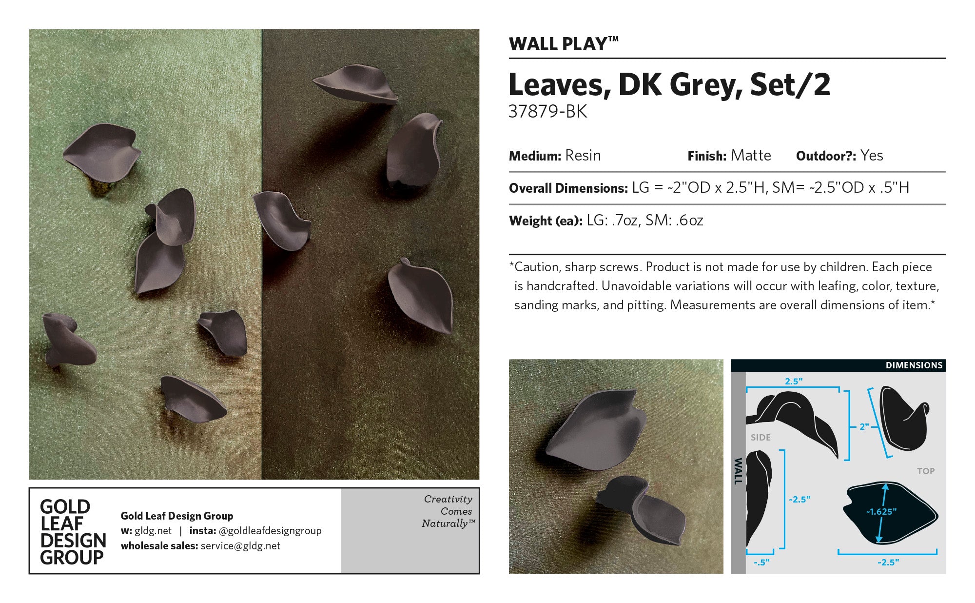 Wall Play™: Leaves, DK Grey, Set/2