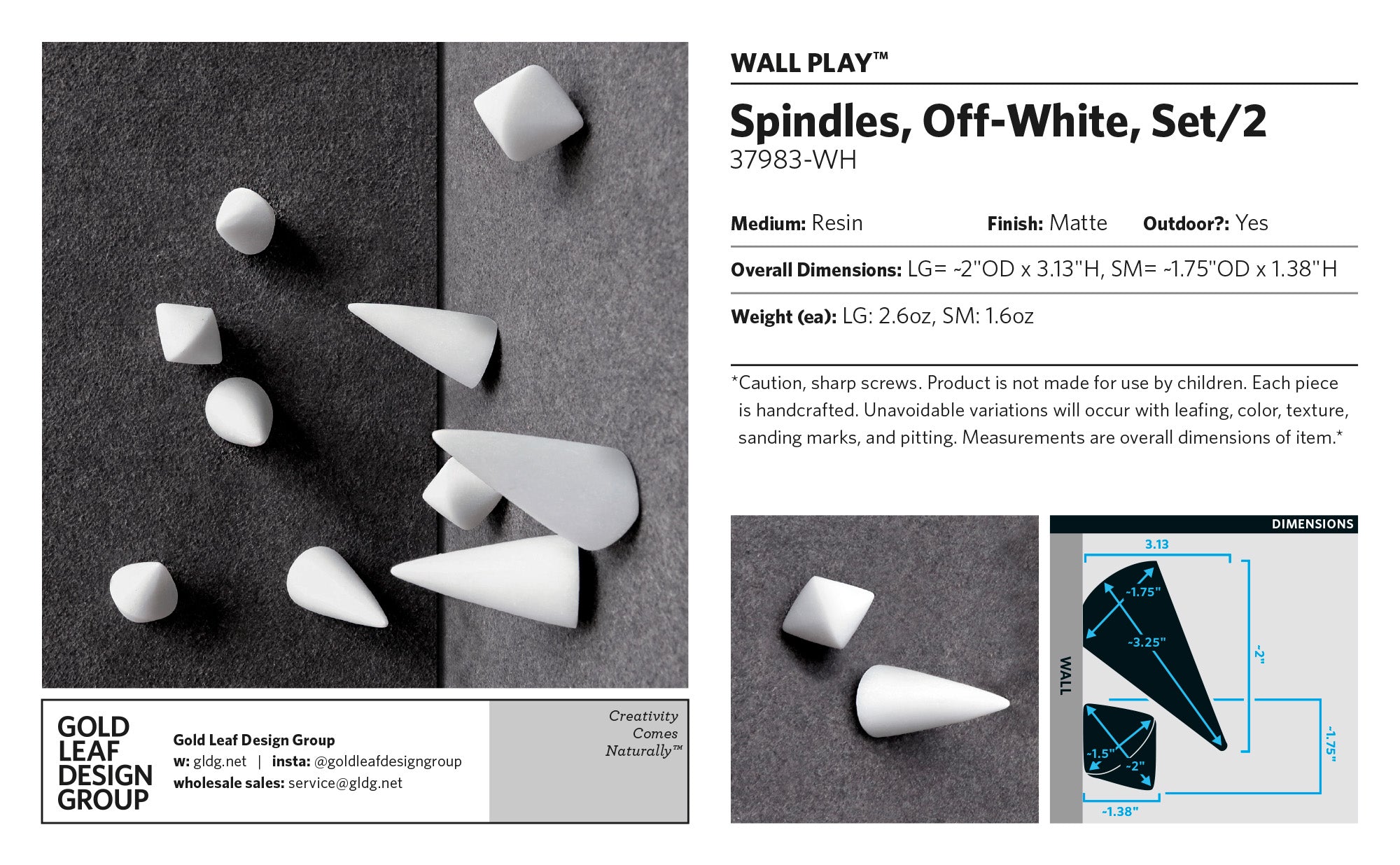 Multiple Play Spindle Wall Play™: Spindles, Off-White, Set/2 — Gold Leaf Design Group
