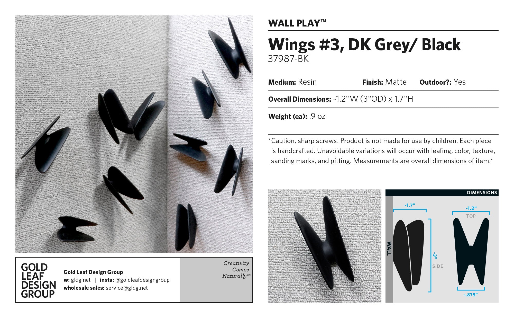 Wall Play™: Wings #3, DK Grey/ Black