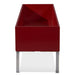 60-inch rectangular indoor planter in satin burgundy with modern brushed stainless steel legs.