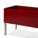 60-inch rectangular indoor planter in satin burgundy with brushed stainless steel legs.