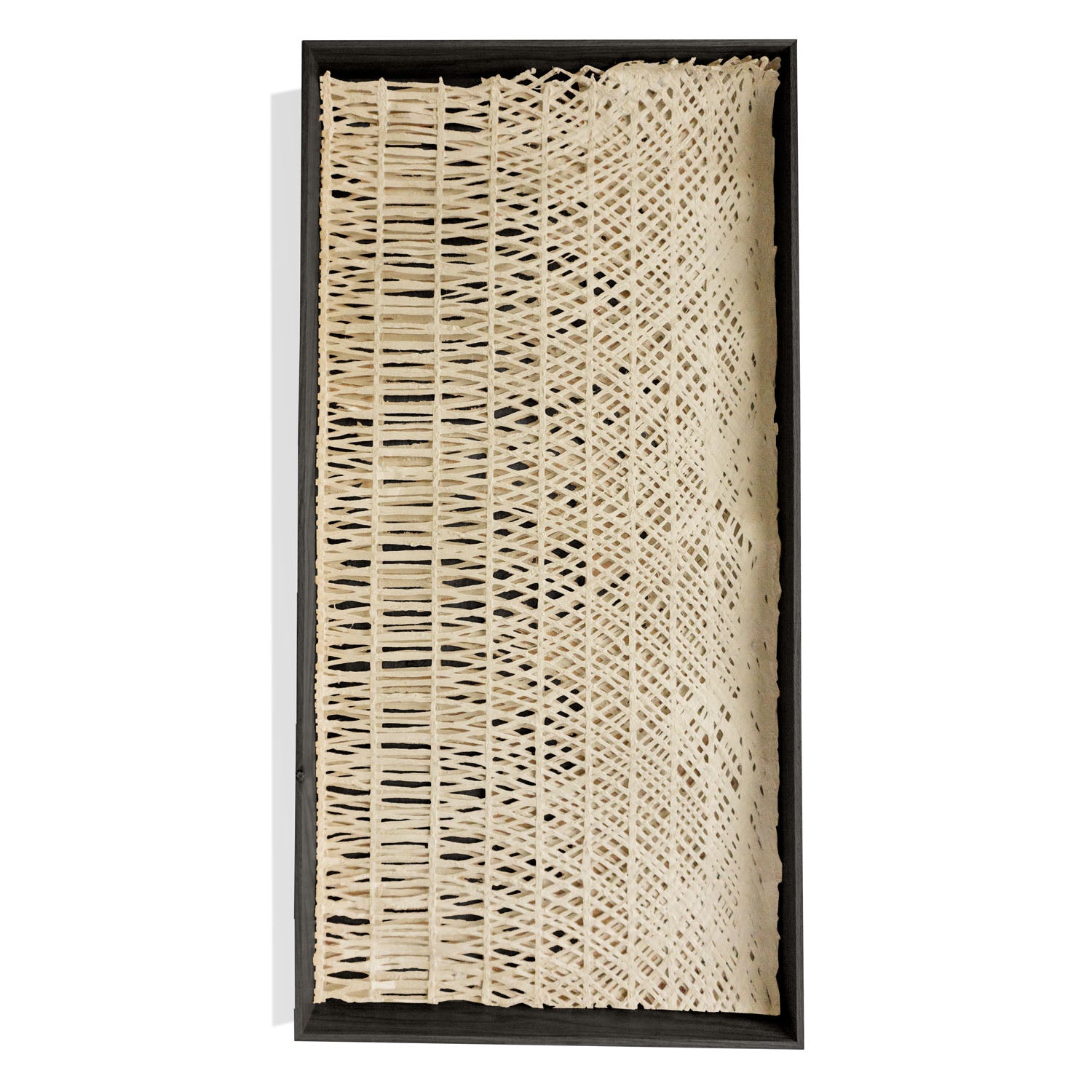 Decorative paper in a black shadowbox frame.