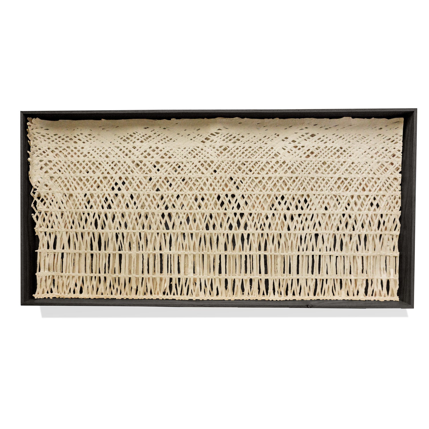 Decorative paper in a black shadowbox frame on a white background.