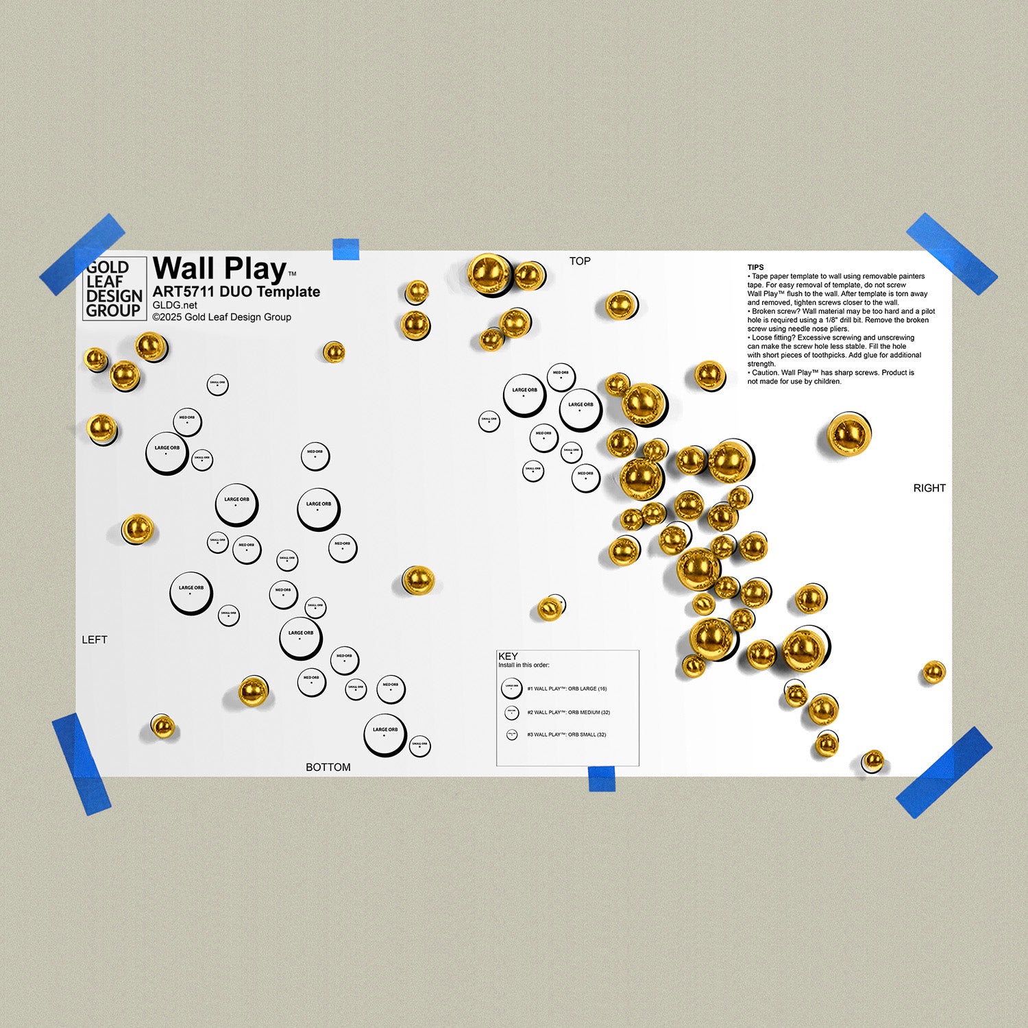 Template for wall art design with gold Orb Wall Play on a beige background