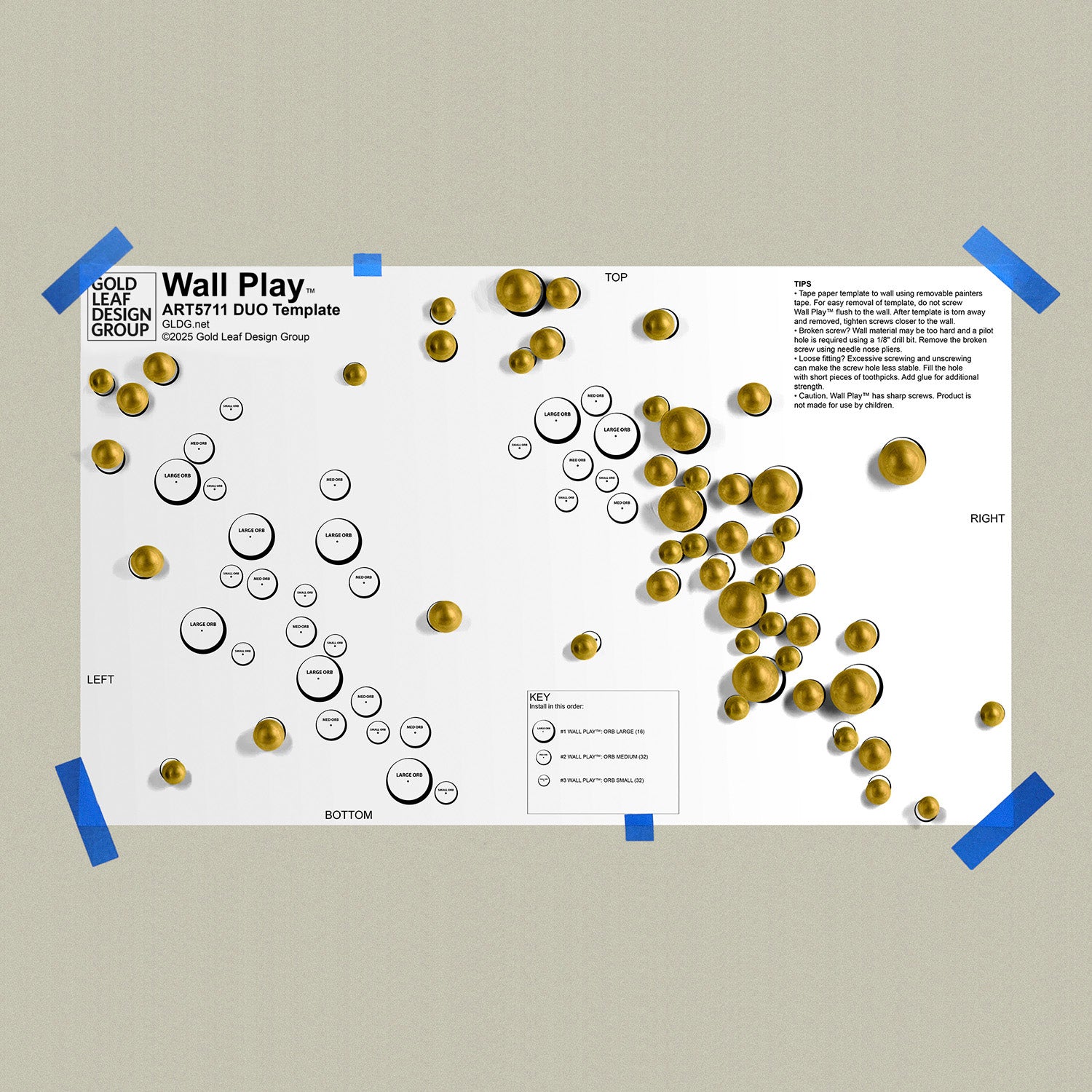 Template for wall art design with Matte Gold Orb Wall Play on a beige background