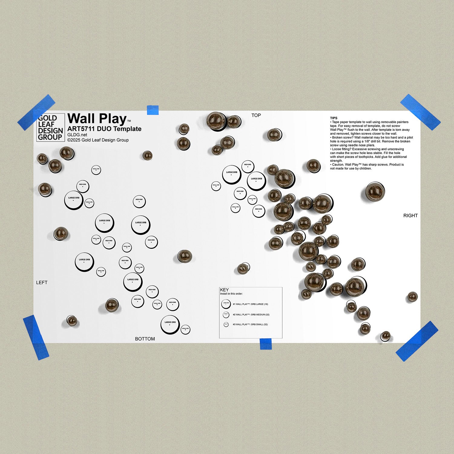 Template for wall art design with glossy mica Orb Wall Play on a beige background