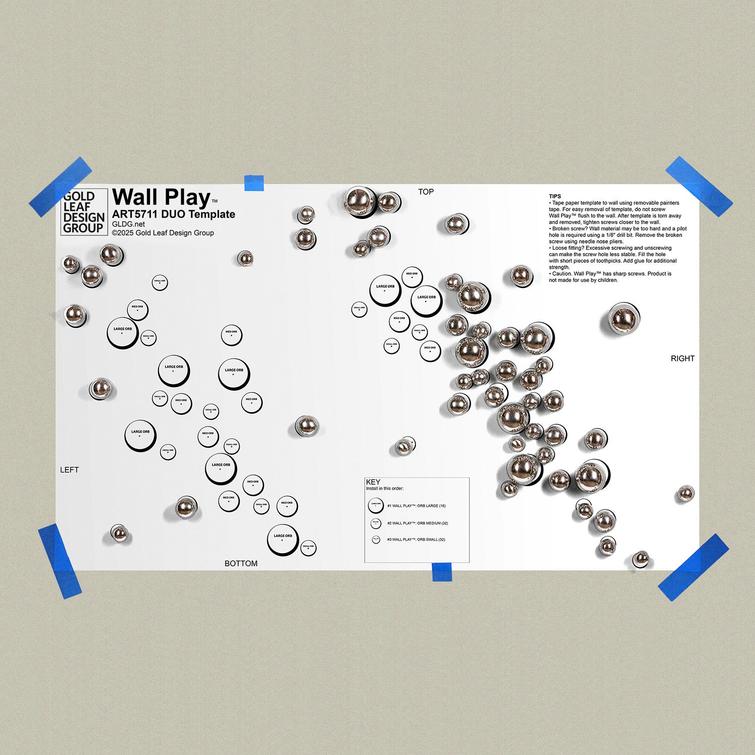 Template for wall art design with Silver Orb Wall Play on a beige background