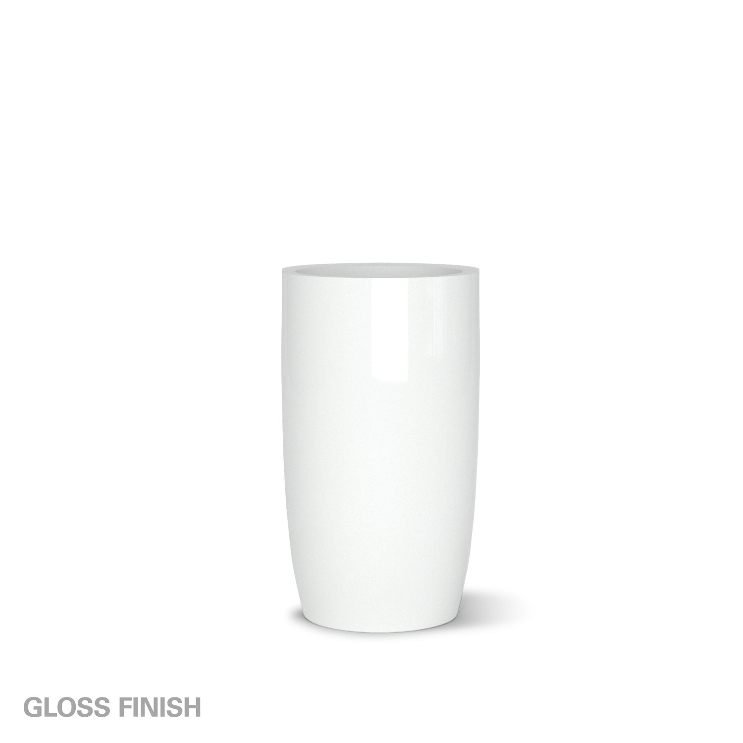 Large gloss white fiberglass planter on a white background.