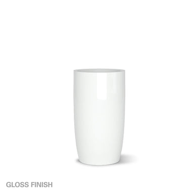 Large gloss white fiberglass planter on a white background.