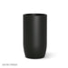 Large satin black fiberglass planter on a white background.