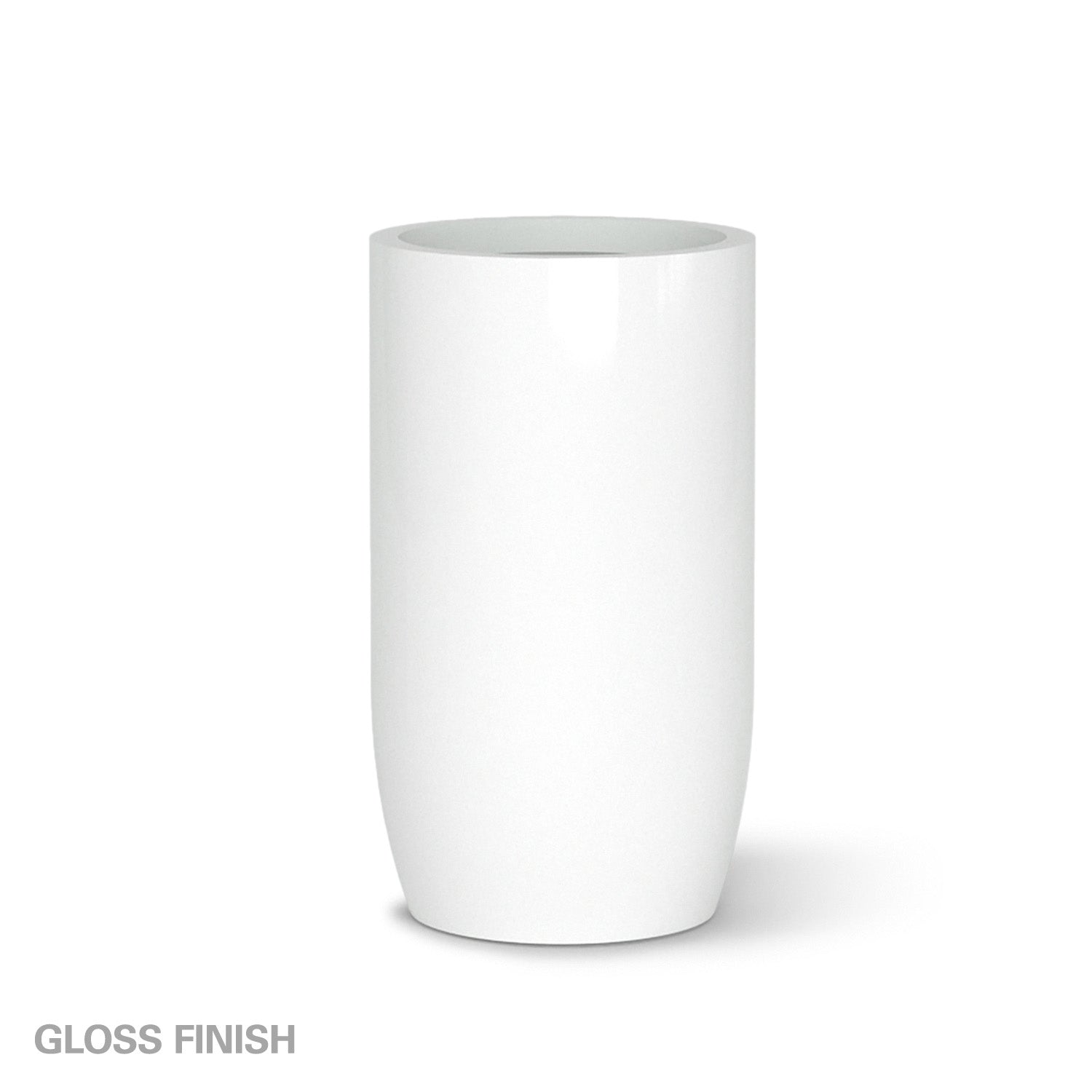 Large gloss white fiberglass planter on a white background.