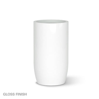 Large gloss white fiberglass planter on a white background.