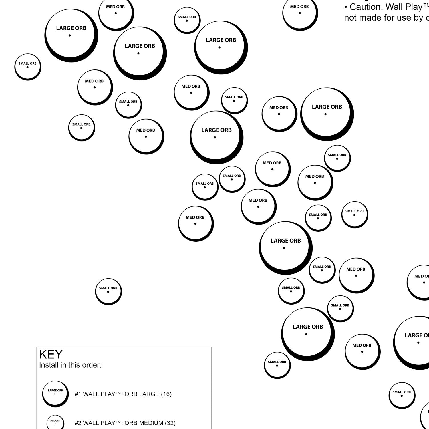 Diagram of circular objects labeled 'LARGE ORB' and 'MED ORB' with a key at the bottom.