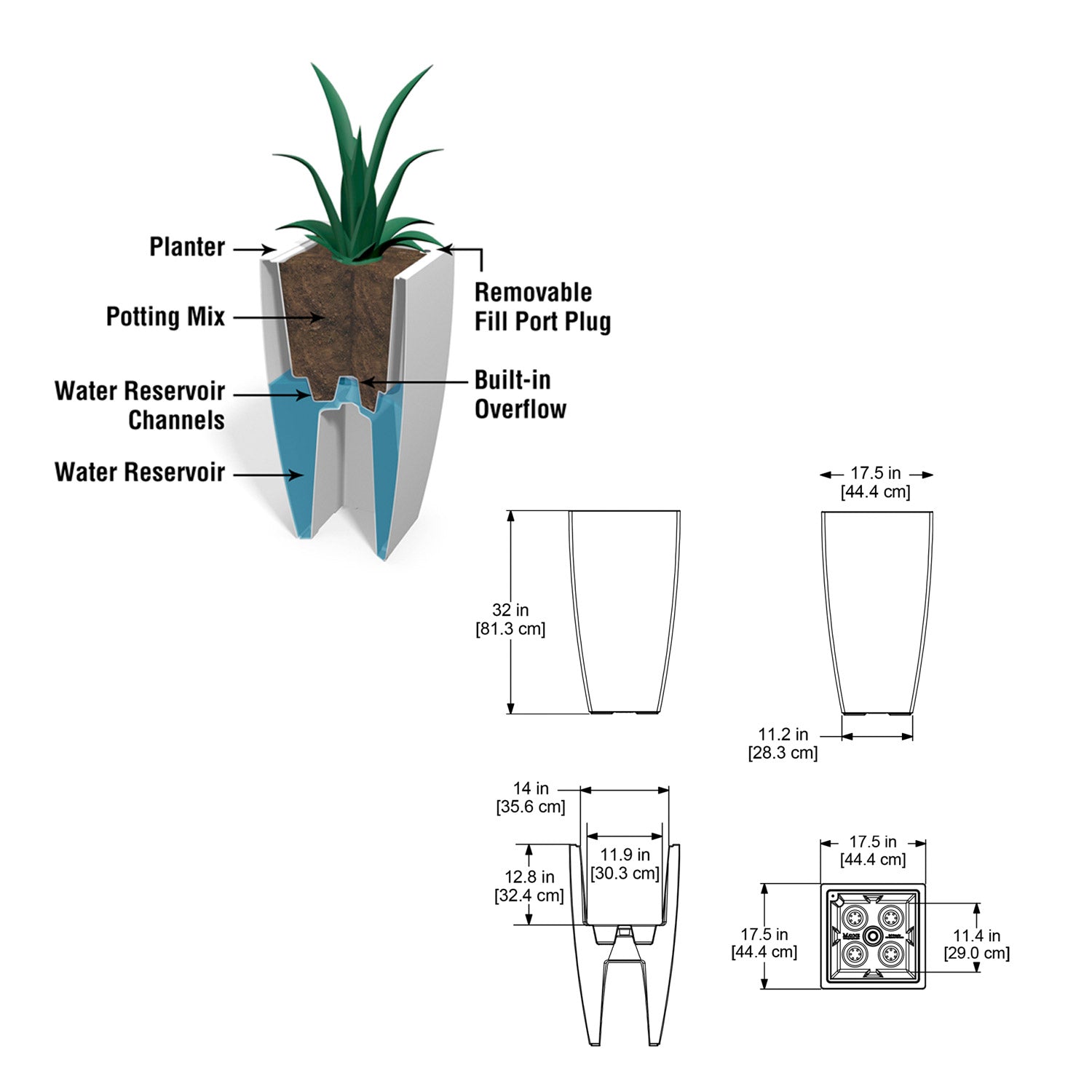 Distressed Texture: Cascade Black, 32”H Planter