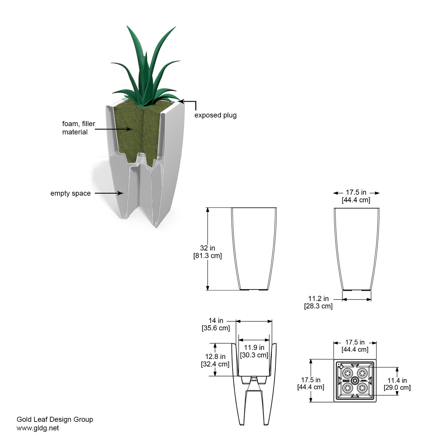 ZZ Plant in Cascade Planter, Black Satin