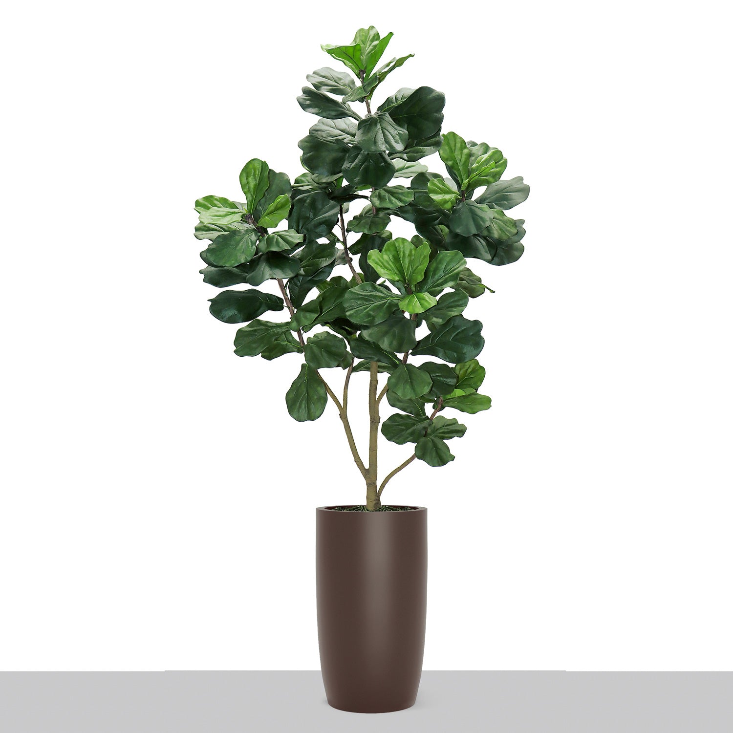 Fiddle Leaf Tree in Barrel Planter SM, Brown DK Satin