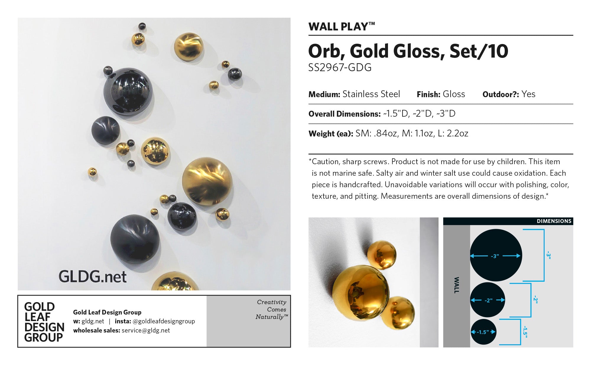 Wall Play™: Orb, Gold Gloss, Set/10