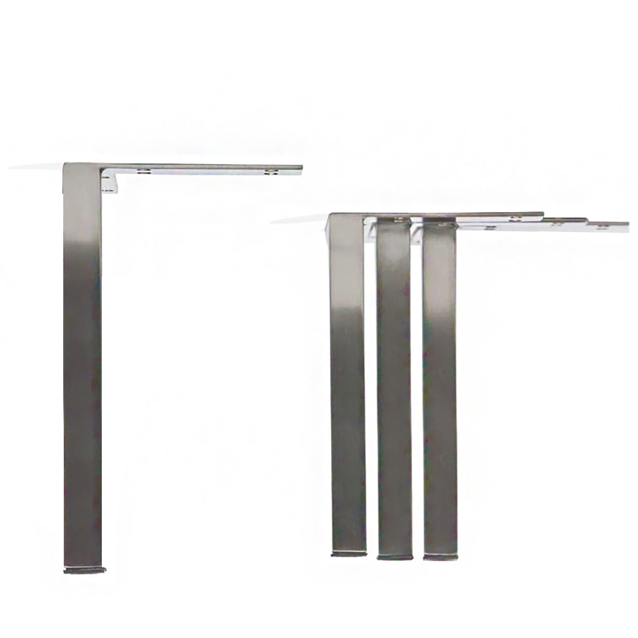 17-inch brushed stainless steel planter legs with L-shaped mounting wings and pre-drilled screw holes against a white background.