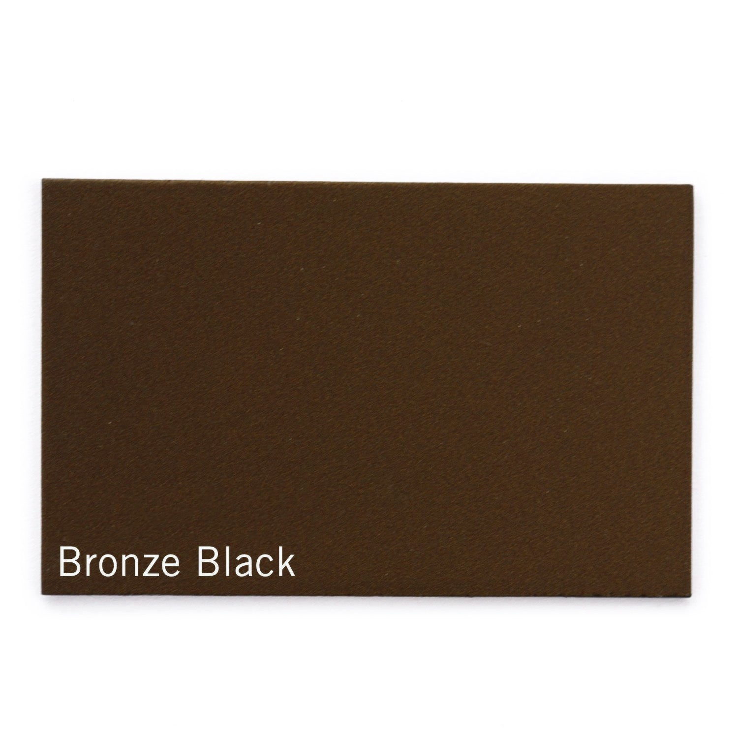 Rectangular sample color swatch of painted bronze-black finish with text, Bronze Black.