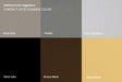 Color swatch grid showing six finish options labeled Dove Grey, Pewter, Silver Aluminum, Black Satin, Bronze Black, and Gold Painted, with text at the top reading 'Additional Color Suggestions CONTACT US TO CHANGE COLOR'.