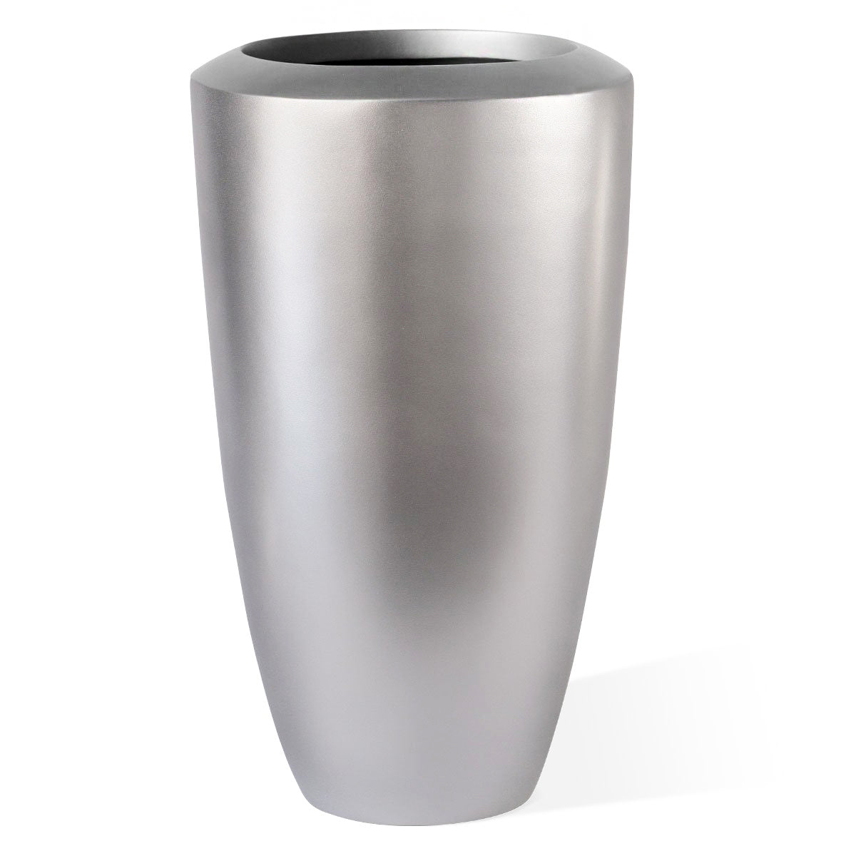 Fiberglass: Barrel Planter, Silver Aluminum, LG