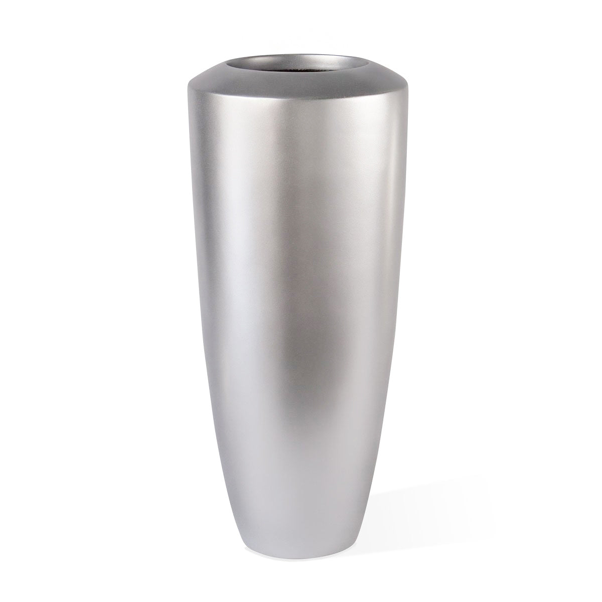 Fiberglass: Barrel Planter, Silver Aluminum, SM