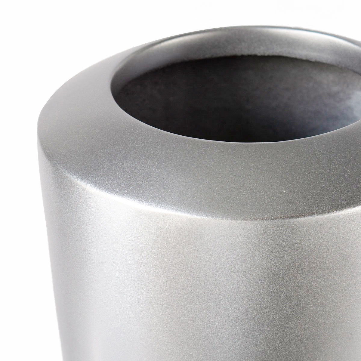 Fiberglass: Barrel Planter, Silver Aluminum, SM