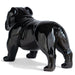 Back view of a large black bulldog fiberglass sculpture on a white background, glossy finish.