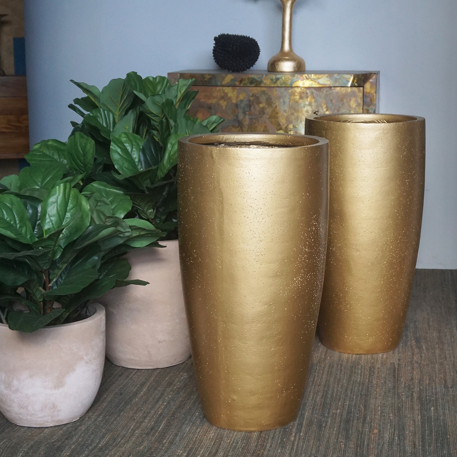 Distressed Textured: Kawa Gold Planter, 31.5"H