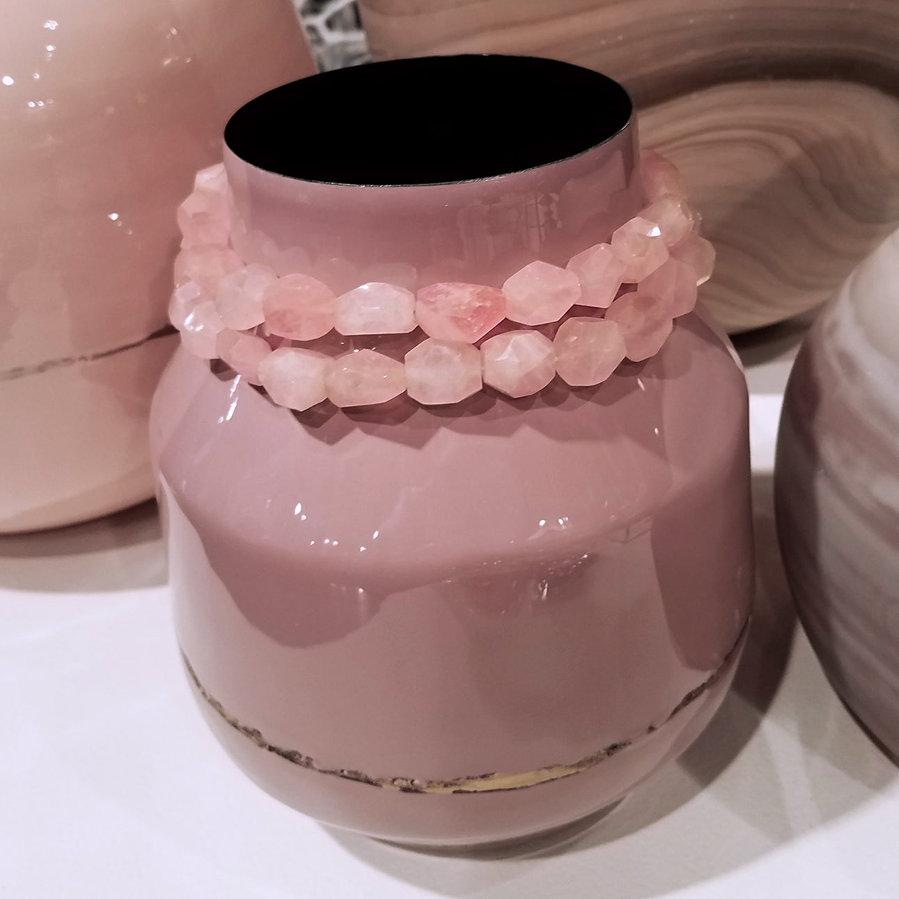 Stone Jewelry for Vase, Rose Quartz
